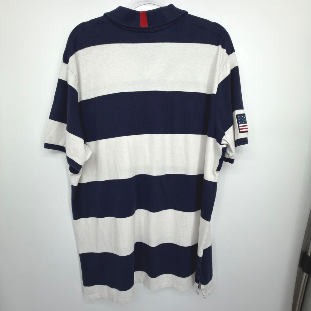 Polo Ralph Lauren Big Pony USA Flag Rugby Polo Shirt Custom Fit XXL Navy White - Picture 5 of 11